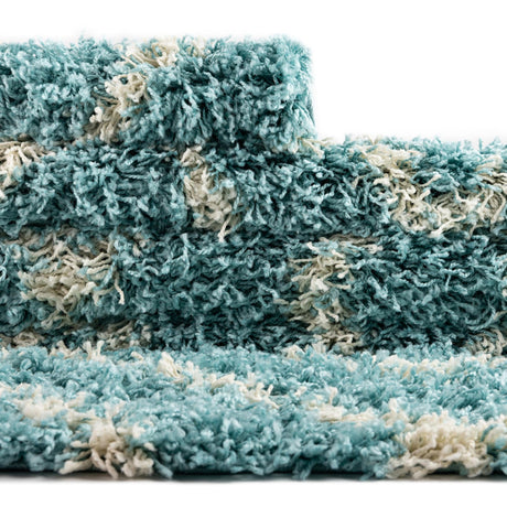 Aqua 2' x 3' Trellis Shag Rectangle Area Rug Thick Soft Touch Fluffy & Plush Shaggy Pile Geometric Modern Unique Carpet for Home Interior Design for Sale at Rug Engine