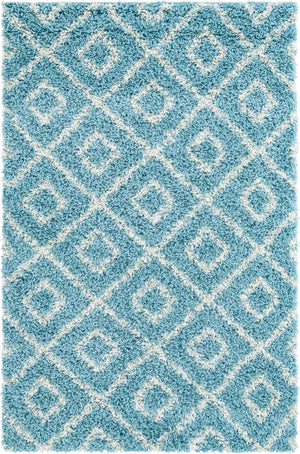 Aqua 4' x 6' Trellis Shag Rectangle Area Rug Thick Soft Touch Fluffy & Plush Shaggy Pile