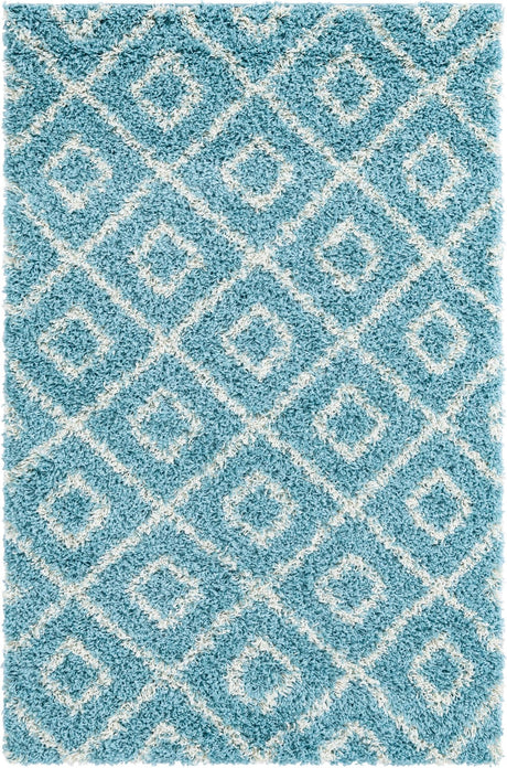 Aqua 4' x 6' Trellis Shag Rectangle Area Rug Thick Soft Touch Fluffy & Plush Shaggy Pile Geometric Modern Unique Carpet for Home Interior Design for Sale at Rug Engine