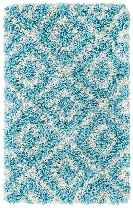 Aqua 2' x 3' Trellis Shag Rectangle Area Rug Thick Soft Touch Fluffy & Plush Shaggy Pile Geometric Modern Unique Carpet for Home Interior Design for Sale at Rug Engine