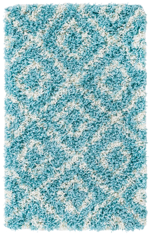 Aqua 2' x 3' Trellis Shag Rectangle Area Rug Thick Soft Touch Fluffy & Plush Shaggy Pile