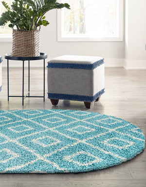 Aqua 4' x 6' Trellis Shag Oval Area Rug Thick Soft Touch Fluffy & Plush Shaggy Pile