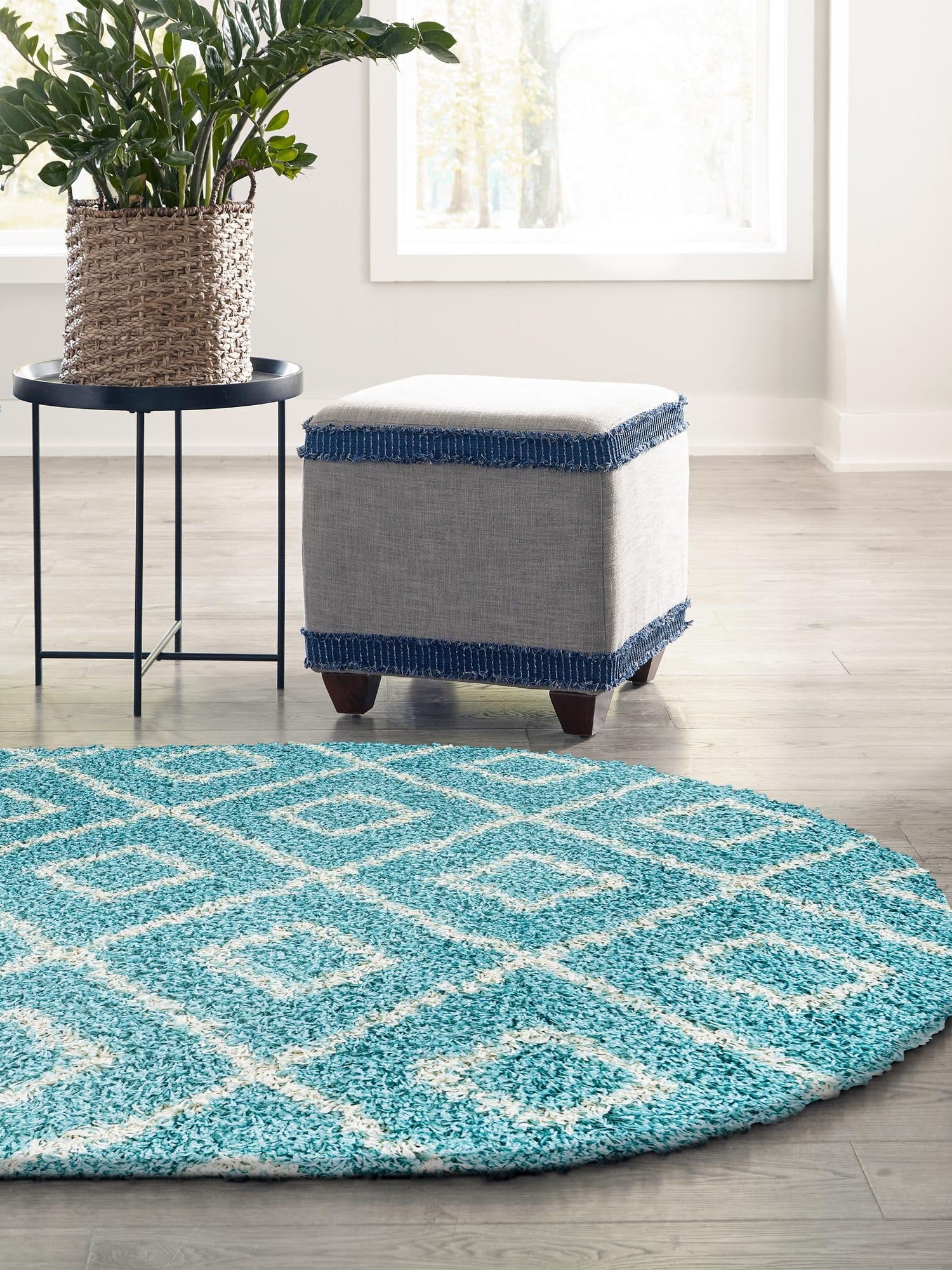 Aqua 5' 3 x 8' Trellis Shag Oval Area Rug Thick Soft Touch Fluffy & Plush Shaggy Pile Geometric Modern Unique Carpet for Home Interior Design for Sale at Rug Engine