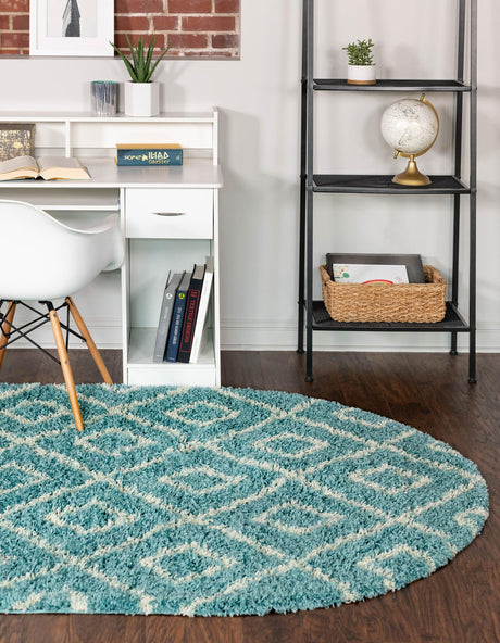 Aqua 4' x 6' Trellis Shag Oval Area Rug Thick Soft Touch Fluffy & Plush Shaggy Pile Geometric Modern Unique Carpet for Home Interior Design for Sale at Rug Engine