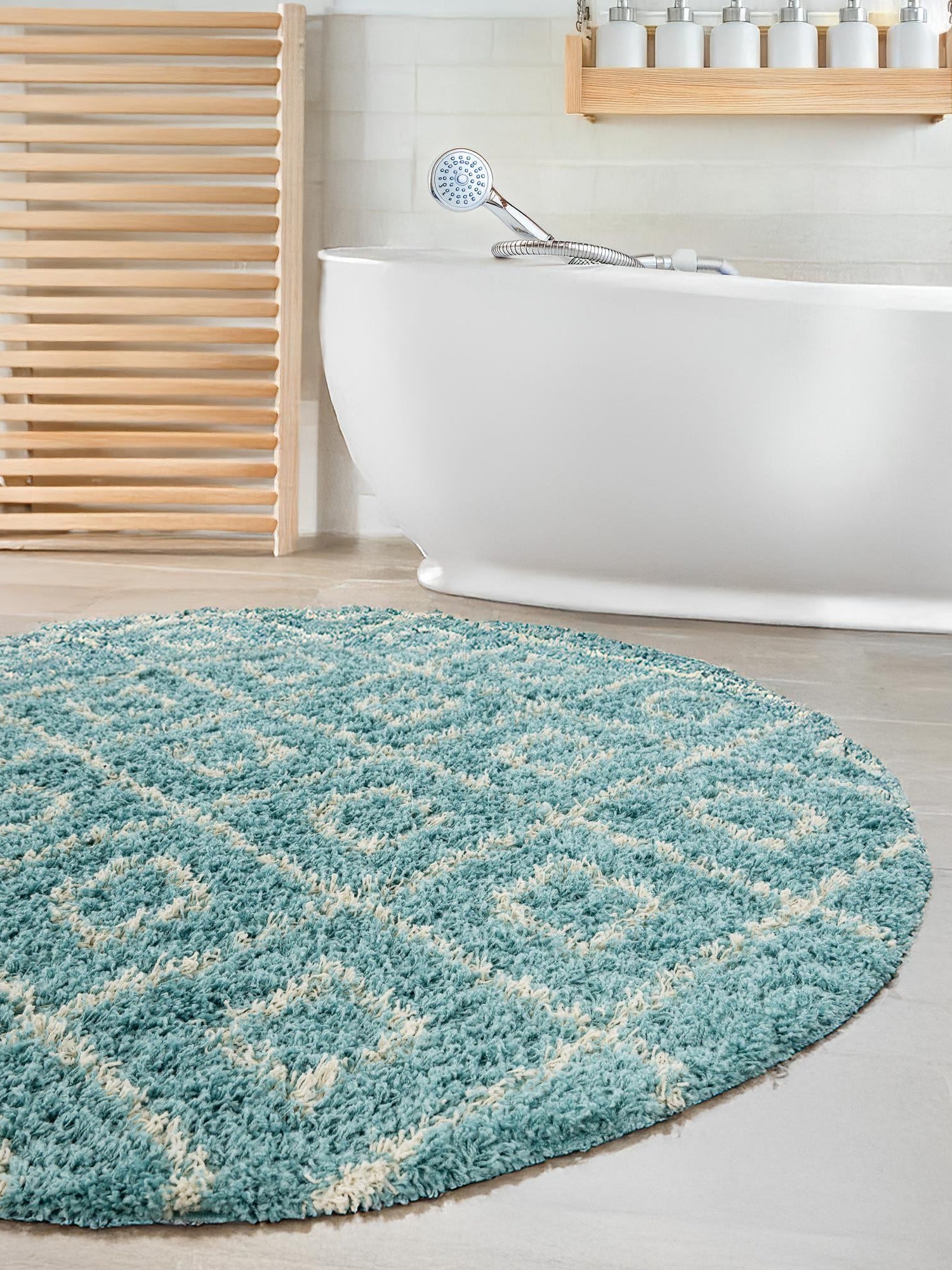 Aqua 3' 3 x 3' 3 Trellis Shag Round Area Rug Thick Soft Touch Fluffy & Plush Shaggy Pile Geometric Modern Unique Carpet for Home Interior Design for Sale at Rug Engine