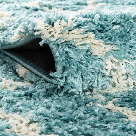 Aqua 5' 3 x 5' 3 Trellis Shag Round Area Rug Thick Soft Touch Fluffy & Plush Shaggy Pile Geometric Modern Unique Carpet for Home Interior Design for Sale at Rug Engine
