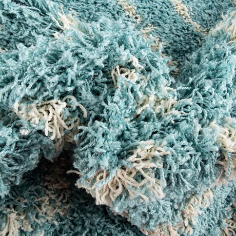 Aqua 5' 3 x 5' 3 Trellis Shag Round Area Rug Thick Soft Touch Fluffy & Plush Shaggy Pile Geometric Modern Unique Carpet for Home Interior Design for Sale at Rug Engine