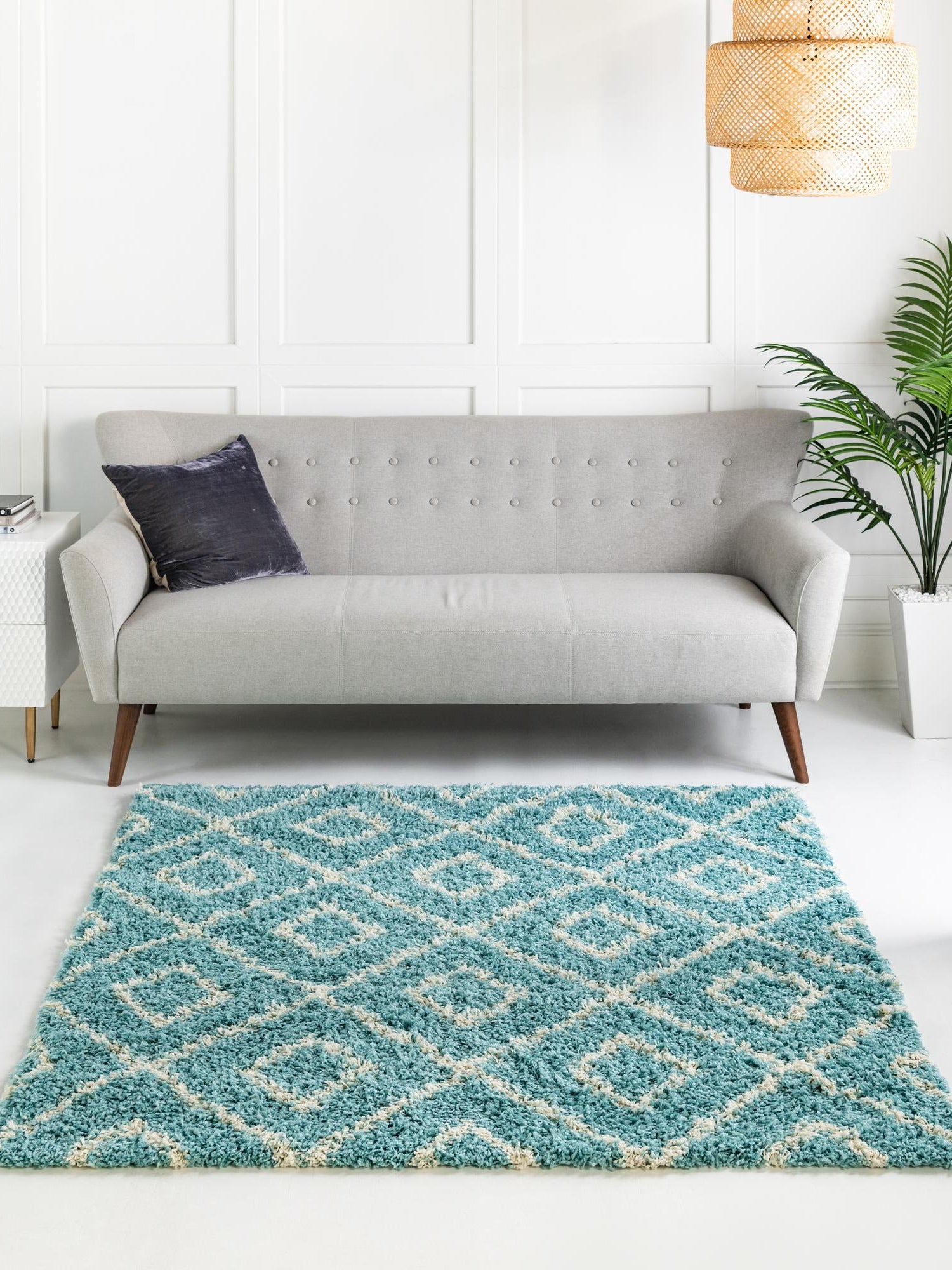 Aqua 10' x 10' Trellis Shag Square Area Rug Thick Soft Touch Fluffy & Plush Shaggy Pile Geometric Modern Unique Carpet for Home Interior Design for Sale at Rug Engine