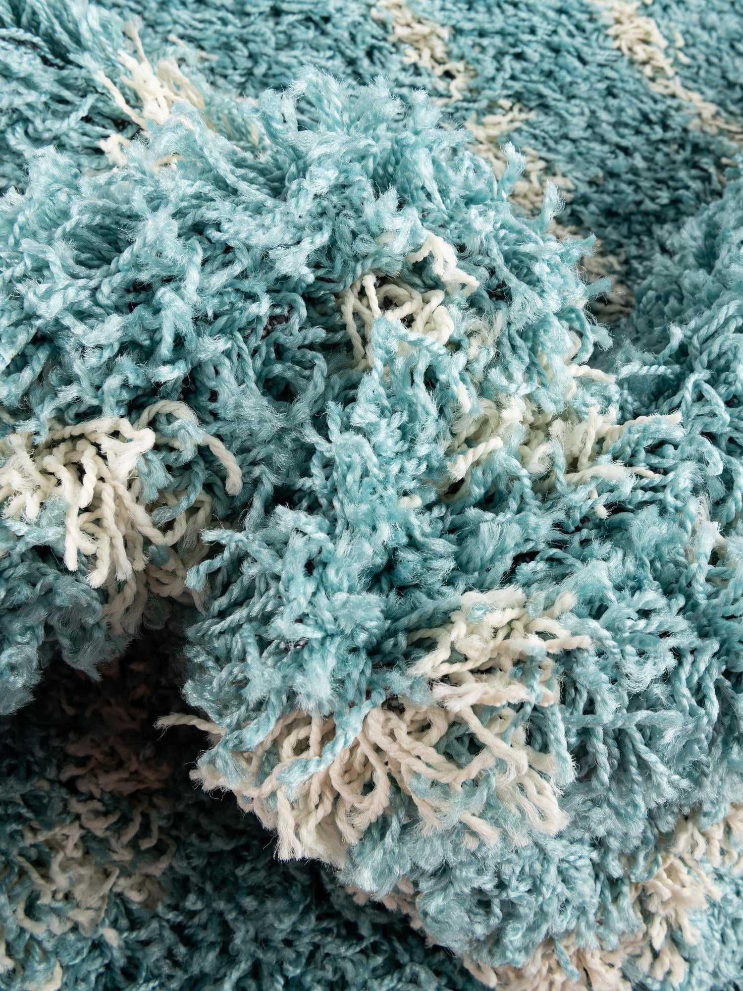 Aqua 4' x 4' Trellis Shag Square Area Rug Thick Soft Touch Fluffy & Plush Shaggy Pile Geometric Modern Unique Carpet for Home Interior Design for Sale at Rug Engine