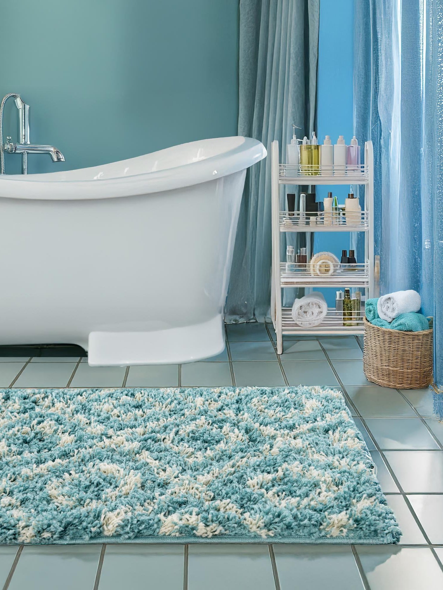 Aqua 2' x 5' Trellis Shag Runner Area Rug Thick Soft Touch Fluffy & Plush Shaggy Pile Geometric Modern Unique Carpet for Home Interior Design for Sale at Rug Engine