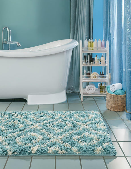 Aqua 2' x 6' Trellis Shag Runner Area Rug Thick Soft Touch Fluffy & Plush Shaggy Pile Geometric Modern Unique Carpet for Home Interior Design for Sale at Rug Engine