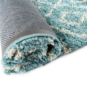 Aqua 3' 3 x 16' 5 Trellis Shag Runner Area Rug Thick Soft Touch Fluffy & Plush Shaggy Pile