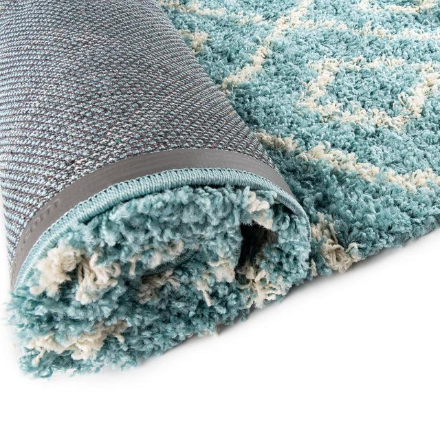 Aqua 3' 3 x 16' 5 Trellis Shag Runner Area Rug Thick Soft Touch Fluffy & Plush Shaggy Pile