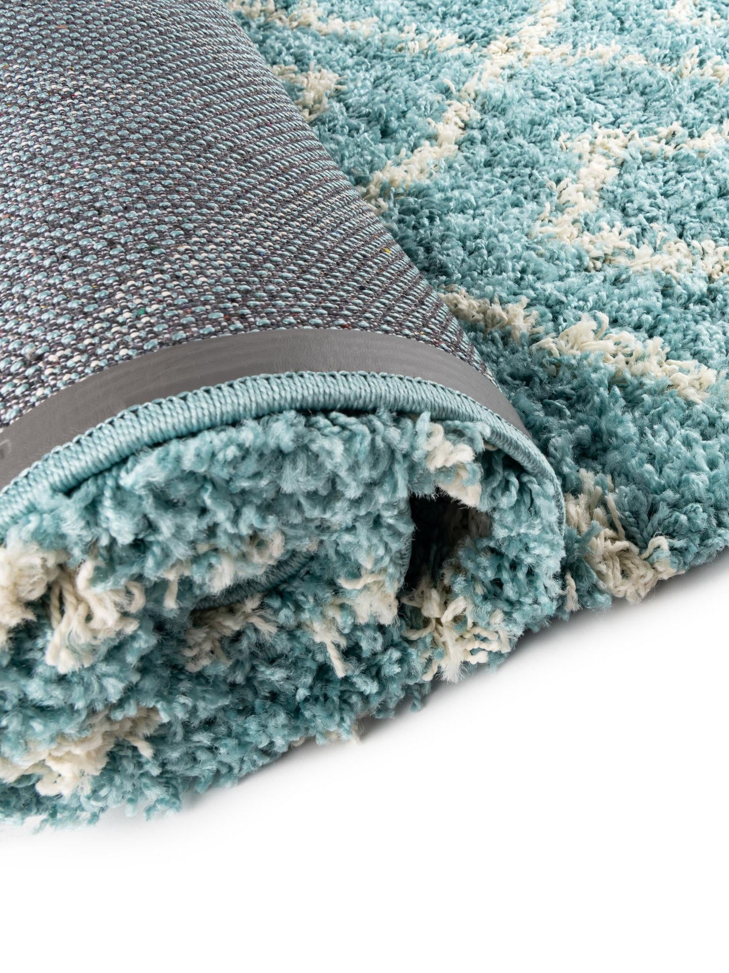 Aqua 2' 7 x 12' Trellis Shag Runner Area Rug Thick Soft Touch Fluffy & Plush Shaggy Pile Geometric Modern Unique Carpet for Home Interior Design for Sale at Rug Engine