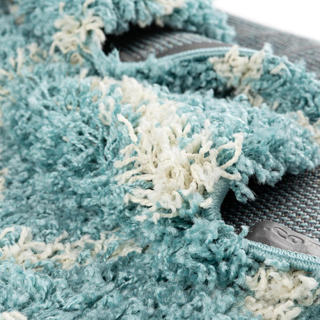 Aqua 3' 3 x 16' 5 Trellis Shag Runner Area Rug Thick Soft Touch Fluffy & Plush Shaggy Pile Geometric Modern Unique Carpet for Home Interior Design for Sale at Rug Engine