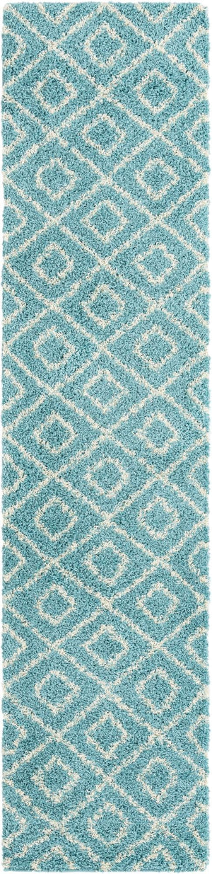 Aqua 2' 7 x 12' Trellis Shag Runner Area Rug Thick Soft Touch Fluffy & Plush Shaggy Pile