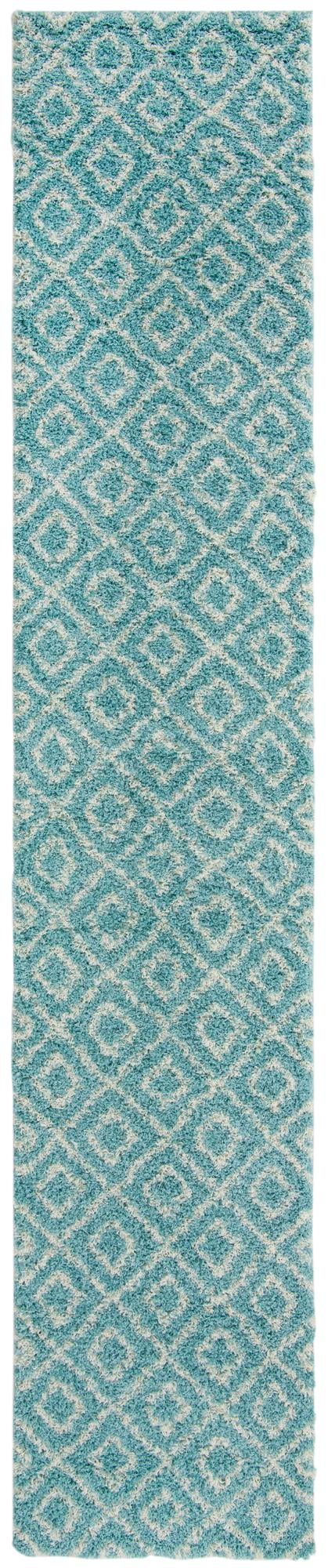 Aqua 3' 3 x 16' 5 Trellis Shag Runner Area Rug Thick Soft Touch Fluffy & Plush Shaggy Pile Geometric Modern Unique Carpet for Home Interior Design for Sale at Rug Engine