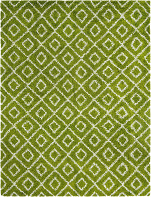 Green 10' x 13' Trellis Shag Rectangle Area Rug Thick Soft Touch Fluffy & Plush Shaggy Pile