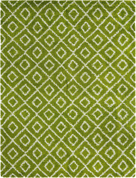 Green 10' x 13' Trellis Shag Rectangle Area Rug Thick Soft Touch Fluffy & Plush Shaggy Pile Geometric Modern Unique Carpet for Home Interior Design for Sale at Rug Engine
