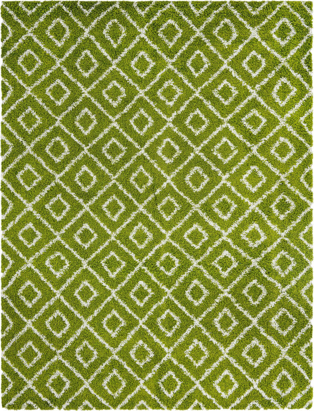 Green 10' x 13' Trellis Shag Rectangle Area Rug Thick Soft Touch Fluffy & Plush Shaggy Pile