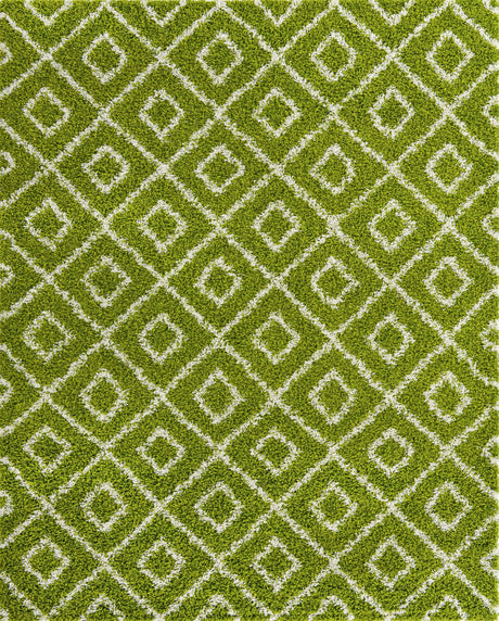 Green 7' 10 x 10' Trellis Shag Rectangle Area Rug Thick Soft Touch Fluffy & Plush Shaggy Pile Geometric Modern Unique Carpet for Home Interior Design for Sale at Rug Engine