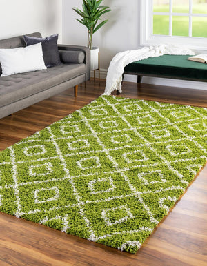 Green 5' 3 x 8' Trellis Shag Rectangle Area Rug Thick Soft Touch Fluffy & Plush Shaggy Pile