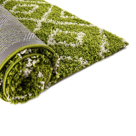 Green 5' 3 x 8' Trellis Shag Rectangle Area Rug Thick Soft Touch Fluffy & Plush Shaggy Pile Geometric Modern Unique Carpet for Home Interior Design for Sale at Rug Engine