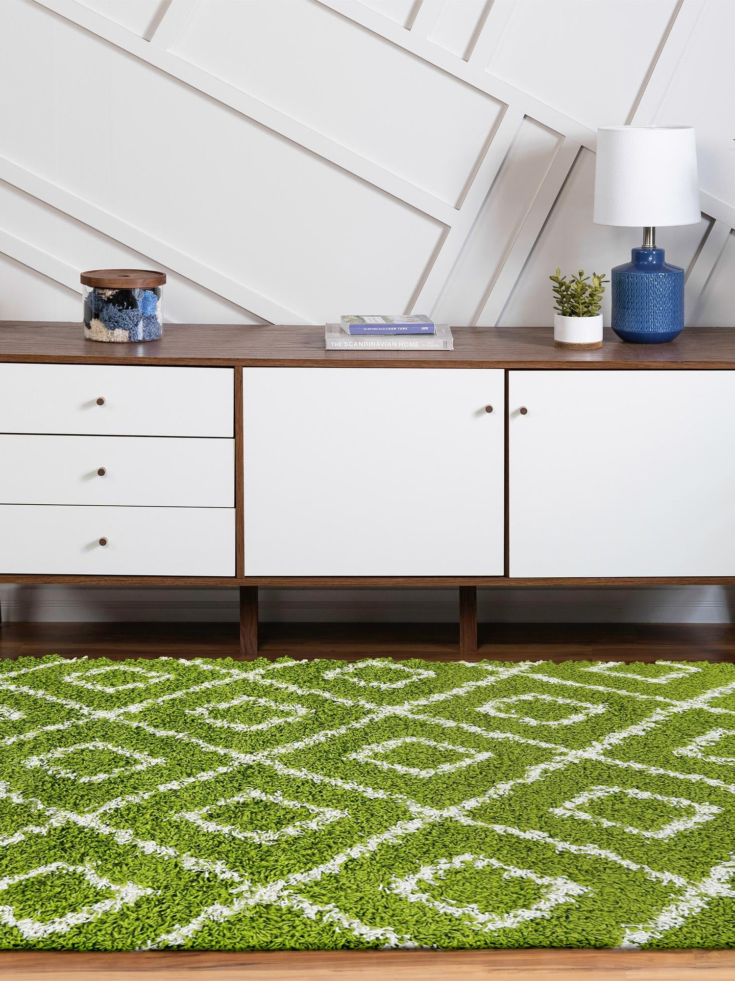 Green 7' 10 x 10' Trellis Shag Oval Area Rug Thick Soft Touch Fluffy & Plush Shaggy Pile Geometric Modern Unique Carpet for Home Interior Design for Sale at Rug Engine