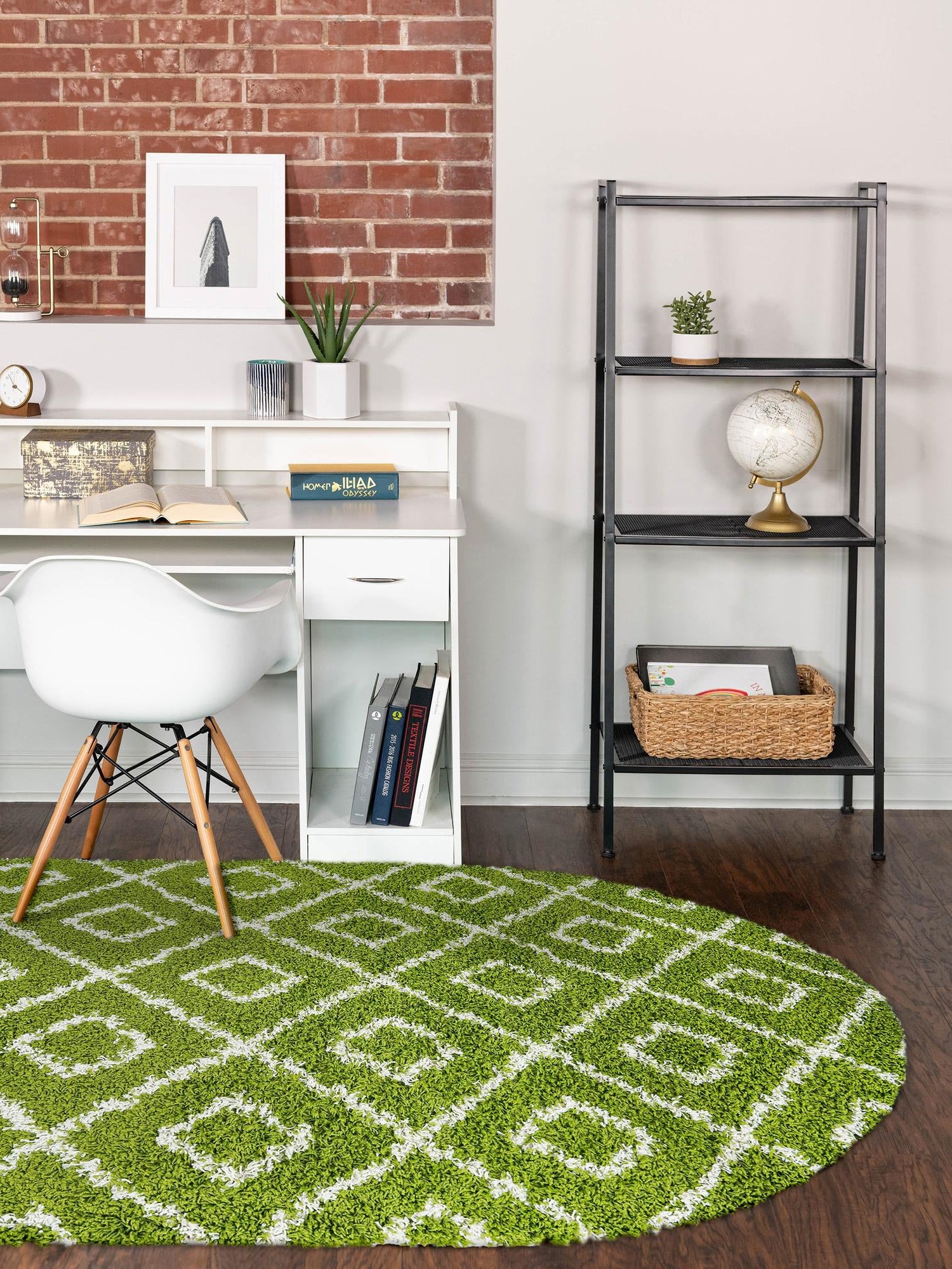 Green 5' 3 x 8' Trellis Shag Oval Area Rug Thick Soft Touch Fluffy & Plush Shaggy Pile Geometric Modern Unique Carpet for Home Interior Design for Sale at Rug Engine