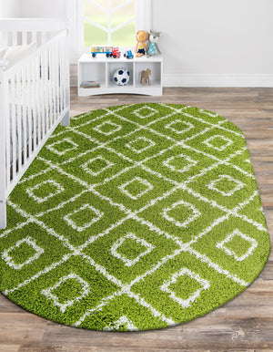 Green 4' x 6' Trellis Shag Oval Area Rug Thick Soft Touch Fluffy & Plush Shaggy Pile