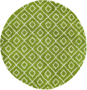 Green 10' x 10' Trellis Shag Round Area Rug Thick Soft Touch Fluffy & Plush Shaggy Pile