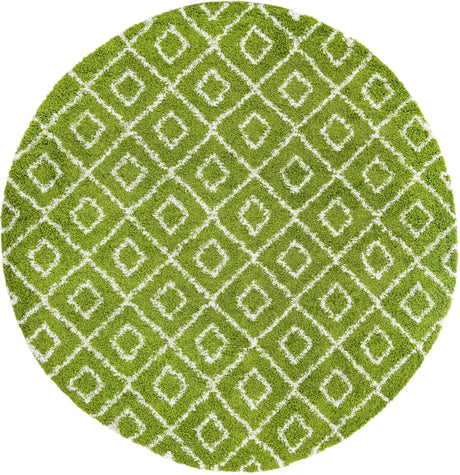 Green 10' x 10' Trellis Shag Round Area Rug Thick Soft Touch Fluffy & Plush Shaggy Pile Geometric Modern Unique Carpet for Home Interior Design for Sale at Rug Engine