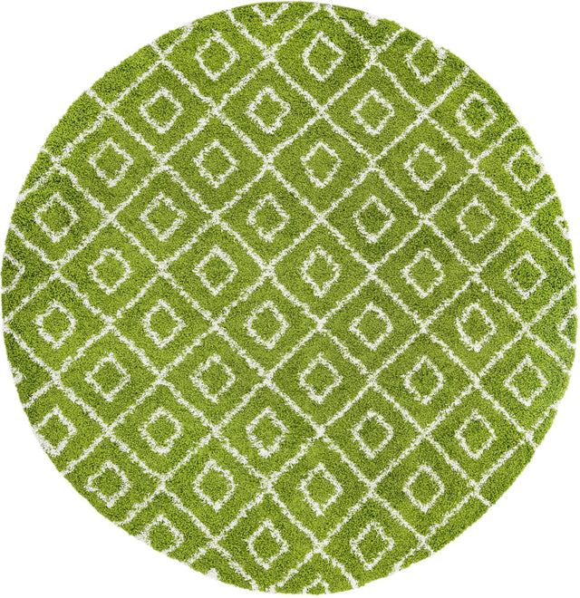 Green 10' x 10' Trellis Shag Round Area Rug Thick Soft Touch Fluffy & Plush Shaggy Pile