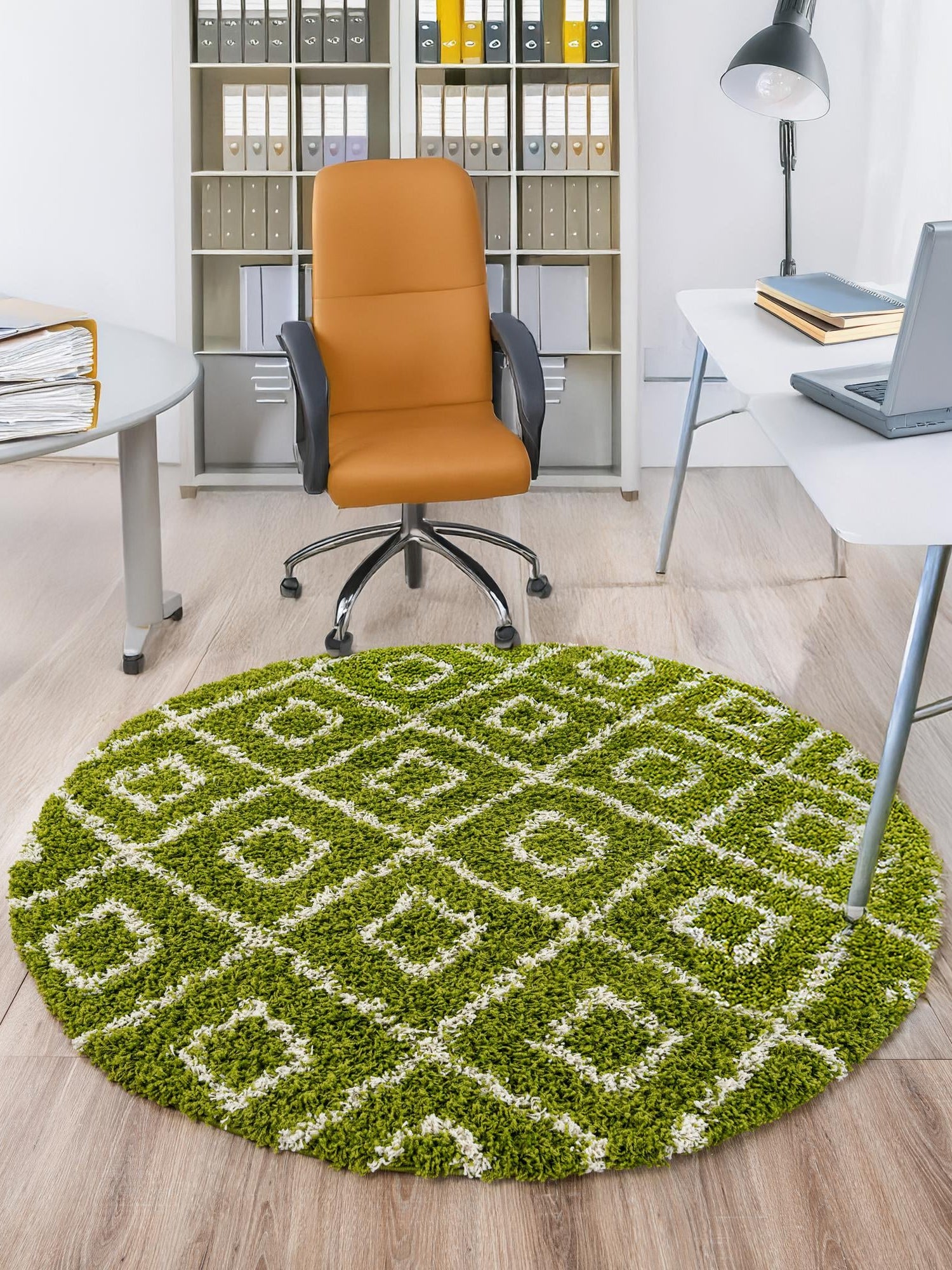 Green 5' 3 x 5' 3 Trellis Shag Round Area Rug Thick Soft Touch Fluffy & Plush Shaggy Pile Geometric Modern Unique Carpet for Home Interior Design for Sale at Rug Engine