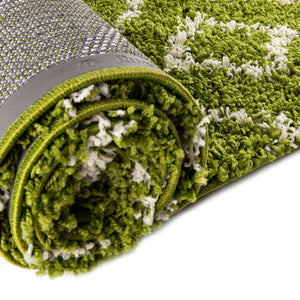 Green 10' x 10' Trellis Shag Round Area Rug Thick Soft Touch Fluffy & Plush Shaggy Pile