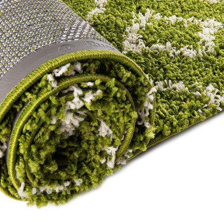 Green 10' x 10' Trellis Shag Round Area Rug Thick Soft Touch Fluffy & Plush Shaggy Pile Geometric Modern Unique Carpet for Home Interior Design for Sale at Rug Engine