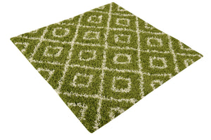 Green 4' x 4' Trellis Shag Square Area Rug Thick Soft Touch Fluffy & Plush Shaggy Pile