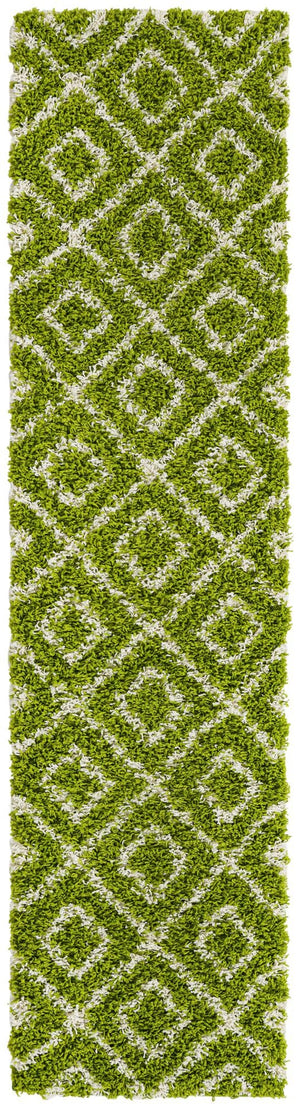 Green 2' x 8' Trellis Shag Runner Area Rug Thick Soft Touch Fluffy & Plush Shaggy Pile