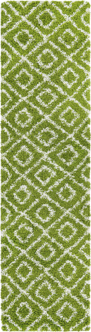 Green 2' 7 x 10' Trellis Shag Runner Area Rug Thick Soft Touch Fluffy & Plush Shaggy Pile