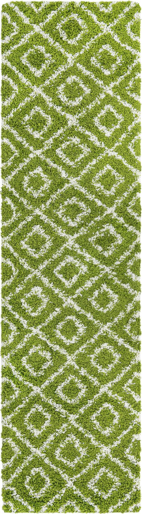 Green 2' 7 x 10' Trellis Shag Runner Area Rug Thick Soft Touch Fluffy & Plush Shaggy Pile Geometric Modern Unique Carpet for Home Interior Design for Sale at Rug Engine