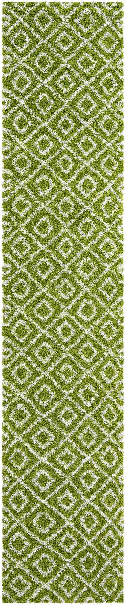 Green 3' 3 x 16' 5 Trellis Shag Runner Area Rug Thick Soft Touch Fluffy & Plush Shaggy Pile Geometric Modern Unique Carpet for Home Interior Design for Sale at Rug Engine