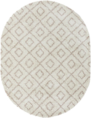 Beige 7' 10 x 10' Trellis Shag Oval Area Rug Thick Soft Touch Fluffy & Plush Shaggy Pile