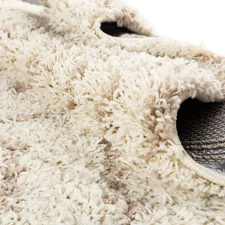 Beige 4' x 6' Trellis Shag Oval Area Rug Thick Soft Touch Fluffy & Plush Shaggy Pile