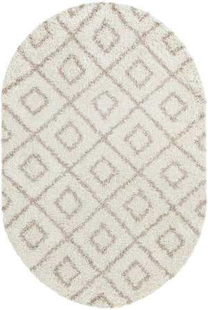 Beige 5' 3 x 8' Trellis Shag Oval Area Rug Thick Soft Touch Fluffy & Plush Shaggy Pile