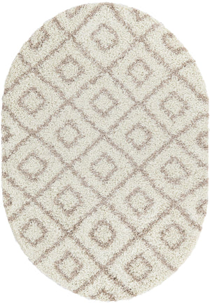 Beige 4' x 6' Trellis Shag Oval Area Rug Thick Soft Touch Fluffy & Plush Shaggy Pile