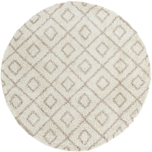 Beige 7' 10 x 7' 10 Trellis Shag Round Area Rug Thick Soft Touch Fluffy & Plush Shaggy Pile