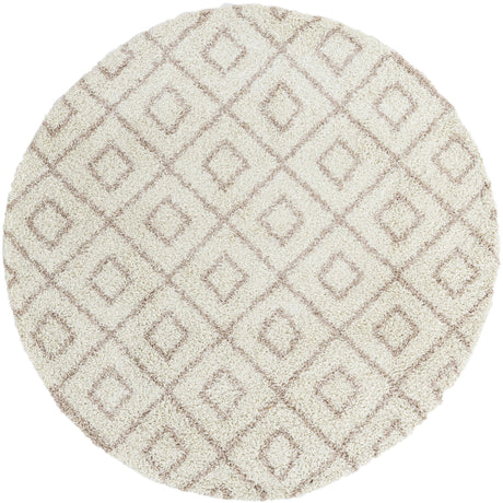 Beige 7' 10 x 7' 10 Trellis Shag Round Area Rug Thick Soft Touch Fluffy & Plush Shaggy Pile Geometric Modern Unique Carpet for Home Interior Design for Sale at Rug Engine