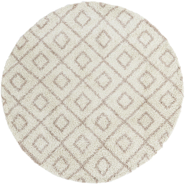 Beige 7' 10 x 7' 10 Trellis Shag Round Area Rug Thick Soft Touch Fluffy & Plush Shaggy Pile