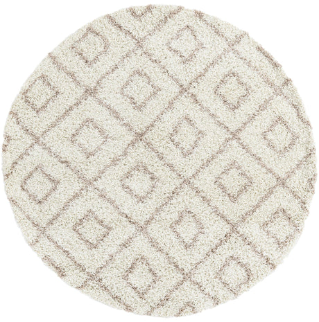 Beige 6' x 6' Trellis Shag Round Area Rug Thick Soft Touch Fluffy & Plush Shaggy Pile Geometric Modern Unique Carpet for Home Interior Design for Sale at Rug Engine