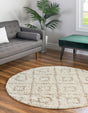 Beige 5' 3 x 5' 3 Trellis Shag Round Area Rug Thick Soft Touch Fluffy & Plush Shaggy Pile